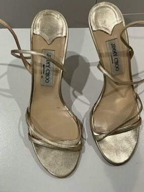 Jimmy Choo Gold  metallic leather ankle strap heels, sandals EU41 US 10.5